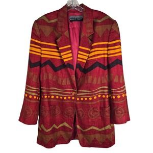 VTG Linda Allard Ellen Tracy 100% Linen Blazer Jacket Sz 8 Art to Wear Abstract